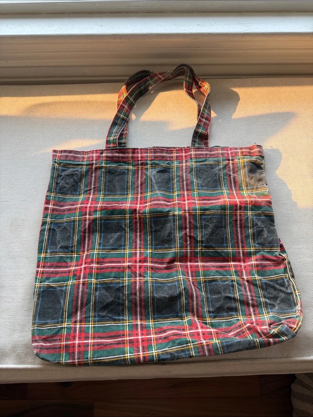 J. Crew Vintage Style Plaid Cotton Tote Bag - Red and Green
